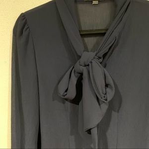 Navy Pussy Bow Blouse